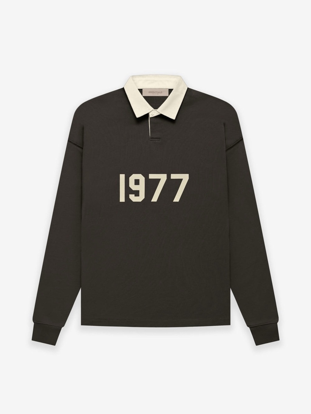 ESSENTIALS FEAR OF GOD Black 1977 Henley Rugby Long Sleeve Tee Size XL Cropped